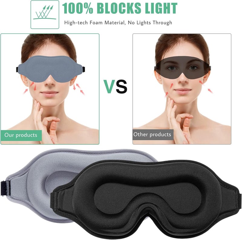 BeeVines Sleep Mask, 2 Pack 3D Contoured Sleeping Eye Masks for Lash Extensions, Night Molded Covers with Adjustable Strap, Eye Shade Cover Lashes Extension for Traveling Yoga Nap(Black & Grey) - Image 3